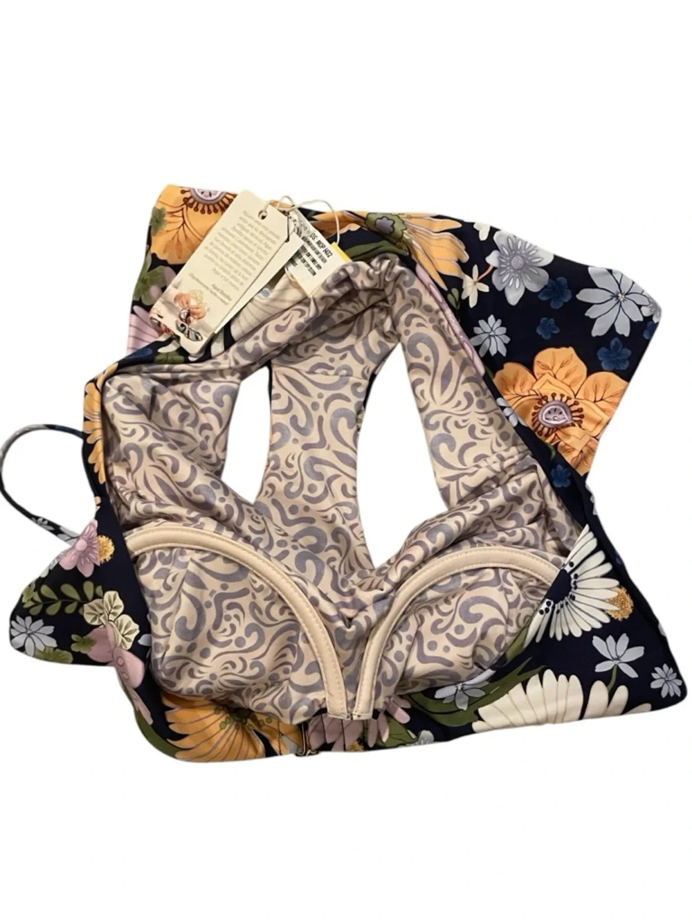 AGUA BENDITA Petra La Boheme Open Back Floral One-Piece Swimsuit NWT Size Large